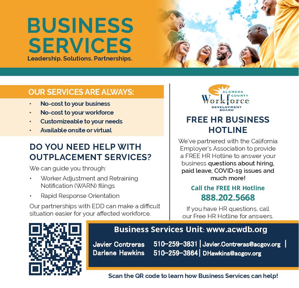Alameda County Businesses! Call Hotline for HR Solutions. 888.202.5668